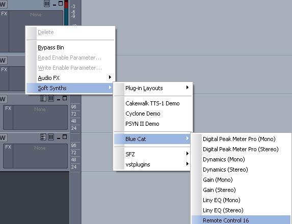 Step 01 - On an audio track, insert the Remote Control plug-in